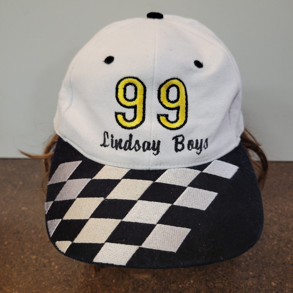 Nissin Lindsay Boys 99 Baseball Cap Unisex White Black Adjustable Strapback Hat